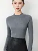 Suéter de punto sin costuras de lana fina de cuello alto cruzado para mujer, capa base ajustada de otoño, suéter fino para usar por dentro o por fuera