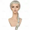 Peruca cosplay Elsa trançada única cor branco-prata em estoque para convenções de quadrinhos, festas de Halloween, apresentações e atacado para comércio exterior