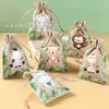 Sacola de Presente Animal Cartoon Estilo Selva, Sacola de Juta com Cordão, Sacola para Lembrancinha de Festa de Aniversário, Sacola de Presente para o Dia das Crianças