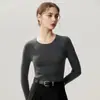 Camiseta base de una pieza sin costuras de lana fina para mujer, cuello redondo, nuevo top interior liso ajustado para principios de primavera
