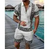 Comercio Transfronterizo Moda Tallas Grandes Cremallera Malla Camisa Polo Traje Impresión Digital 3D Ajustado Conjunto de Dos Piezas para Hombre