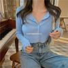 2024 Nova Camisa Slim-fit Slimming Youth Anti-knit de Verão Cardigan Curto de Malha Camiseta de Manga Comprida Top para Mulheres