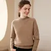 Suéter de punto de cachemira con cuello medio de una línea y mangas raglán para mujer, suéter base para otoño e invierno, moda de lana nueva, suéter versátil