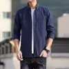 Camisa de manga comprida masculina primavera e outono, nova cor sólida, simples, elegante, camisa de lapela, solta, casual, jaqueta, top