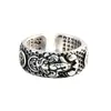 Anillo Pixiu de la Suerte Vintage para Hombres, Estilo Minimalista Único, Anillo Abierto de Moda Creativa, Anillo Índice con Sutra del Corazón de Plata Tailandesa de Imitación