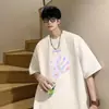 Camiseta de Manga Corta para Hombre en Verano, Marca Trendy Holgada Camiseta Estampada Personalizada de Cuello Redondo, Ropa Superior Juvenil para Hombre Estilo Americano