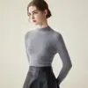 Suéter de una sola pieza 100% cachemira para mujer, cuello semi-alto, suéter de punto ajustado, estilo otoño e invierno
