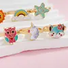 Anel Aberto Colorido Estilo Fofo com Gotejamento de Óleo Anel de Coruja Arco-Íris Desenho Animado Acessórios de Moda Personalizados para Meninas
