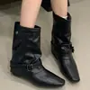 Botas de Caballero con Hebilla Estilo Retro para Mujer 2026 Verano Nuevas Botas de Moda a Media Pantorrilla Primavera Otoño Botas Versátiles sin Cordones