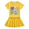 2023 verão novo estilo coreano roupas infantis vestido de manga curta meia manga bebê orelha de madeira plissada estilo ocidental saia fina