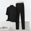 Conjunto de dos piezas de pijama y pantalón de modal ligero de verano, holgado, talla grande, ropa casual para el hogar para mujer