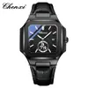 Reloj de pulsera de acero para hombre de moda, de alta calidad, cuadrado, de cuarzo, con correa de eslabones, calendario, impermeable, luminoso, para hombre