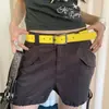 Estilo Menina Apimentada Y2K Cinto Amarelo para Mulheres, Design Exclusivo Cinto Largo de Couro com Decoração, Acessório Estilo Street Americano para Jeans