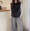Chaleco suéter gris de cuello redondo para mujer, otoño e invierno, 100% lana, versátil para usar en capas, top tipo chaleco tejido