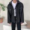 MYQ Chaqueta de Cuero con Capucha Desmontable para Hombre Estilo Coreano Moderna Traje Biker Aviador Chaqueta Larga de Cuero Abrigo Marca de Moda
