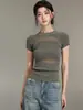 Top de verano para mujer de Chuwu Studio, tejido de punto calado en color gris, de manga corta, corte ajustado, con un diseño elegante y sofisticado