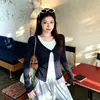 Patchwork Cor Contrastante Estampa Floral Falso Duas Peças Camiseta de Manga Longa Feminina Outono Inicial Novo Estilo Emagrecedor Estilo Coreano Chique Único Top Pequeno