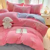 Conjunto de Quatro Peças Estampado de Lã de Leite para Inverno Capa de Edredom Espessa e Quente de Lã Coral Lençol de Cama Conjunto de Três Peças para Cama de Dormitório Estudantil