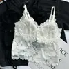 Camisola de encaje francés sin espalda y con escote en V, top sin mangas cómodo para mujeres con poco busto, fruncido que previene la exposición, transpirable, de longitud media, fino