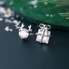 Aretes Asimétricos de Plata Esterlina 925 Caja de Regalo de Navidad Astas Circonita para Mujer Aretes Sencillos de Regalo de Navidad 0127L