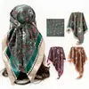 Pañuelo de Seda de 90 cm Pañuelo para la Cabeza de Mujer Chal de Flores Paisley Cuadrado Retro Paisley Transfronterizo Europeo y Americano Pañuelo para la Cabeza