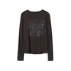 Camiseta Casual de Manga Larga con Estampado de Letras Oufan para Mujer, Nueva de Principios de Otoño, Versátil, Adelgazante, Elástica, Top 11455
