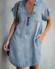 Estação Independente Amazon Temu Transfronteiriço Novo Produto Europeu e Americano Gola Lapela Manga Curta Solto Vestido Vestido Camisa Jeans