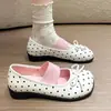 Sapatos femininos de outono para aumentar a altura, sapatilhas estilo coreano com bico redondo e laço, sapatos Mary Jane femininos rasos de bolinhas, sapatos casuais single