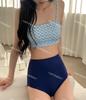 [2 colores] Traje de baño de dos piezas con estampado floral retro francés para chica, vacaciones en aguas termales, estilo coreano, bikini ajustado dividido