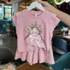 2026 Novo Estilo de Verão Conjunto de Shorts de Manga Curta para Meninas Algodão Casual e Estiloso Conjunto de Duas Peças para Crianças Pequenas e Médias Atacado e Varejo