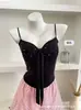 Camisola Interior Estilo Dulce Deseo Puro Retro Coreano con Lazo y Pedrería Cintura Fruncida Plisada Delgado Top