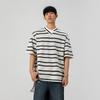 Polo Americano de Rayas de Contraste para Hombre Verano Diseño de Solapa Asimétrica Manga Corta Holgado Casual Estilo Lazy