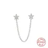 Brincos de franja com corrente de estrela de cinco pontas em prata de lei S925, estilo simples, personalidade, temperamento, estilo INS, japoneses e coreanos
