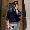 Camisa de Manga Larga para Hombre Estilo Old Money, Cuello Polo, Tejido Arrugado de Algodón y Lino, Negocios, Primavera y Otoño, Venta al por Mayor de Fábrica, Azul Klein