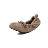 Sapatos baixos de outono forrados com flanela para mulheres, sapatos baixos de bico redondo, estilo coreano, laço, sapatos baixos confortáveis, sapatos baixos estilo boneca