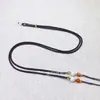 Cordón para Collar de Cuentas Dzi Trenzado Cruzado Semi-Terminado, Cordón de Cadena para Clavícula con Colgante de Paz de Ágata de Jade, Colgante de Jade de Doble Agujero