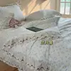 Juego de colcha de algodón de tres o cuatro piezas, estilo pastoral con encaje bordado, colcha de doble tamaño para primavera y otoño, ropa de cama suave y transpirable