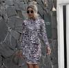 2021eaby Estação Independente da Amazon Venda Quente gola alta estampa de leopardo estampa de cobra manga longa slim vestido básico