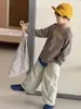 Pantalones de Trabajo de Pierna Ancha para Niños Estilo Coreano de Otoño Bolsillo Grande Rectos Largos para Niños y Niñas Pantalones Sueltos Casuales para Niños Pequeños