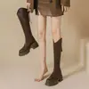 Botas Altas de Suela Gruesa para Mujer Chuyuji 2026 Otoño Nuevo Marrón que Aumentan la Altura de Caña Alta con Corte en V Botas de Jinete para Mujeres Bajitas