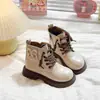 Dr. Infantil. Botines cortos estilo Martens, tendencia británica para niñas, nuevo otoño 2026, botas cálidas de algodón para niños mayores, con botines de cuero forrados de felpa