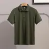 Camiseta Polo Casual de Punto con Rayas Clásicas Ajustada de Seda de Hielo Transpirable de Verano Simple Europea y Americana para Hombre