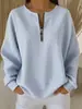 Top Listrado com Zíper e Manga Longa, Estilo Europeu e Americano Transfronteiriço 2026, Caimento Solto, Ombro Caído, Camiseta Redonda Casual Versátil Emagrecedora para Mulheres