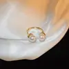 Anillo Abierto de Perla Retorcida de Circonita Estilo Antiguo Medio Lujo Ligero Anillo de Dedo de Alto Nivel Diseño Simple Joyería de Nicho