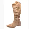 Botas de Caballero para Mujer 2026 Nuevo Estilo Botas Largas Tacón Grueso Marrón Botas Altas Retro Gamuza Arrugado Apilado Botas Largas Europeas y Americanas