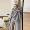 Outono e Inverno Base Camisa Conjunto de Duas Peças Estilo Ocidental Feminino All-match Lapela Solta Zíper Estilo Preguiçoso Malhas Terno