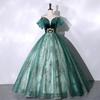 Exame de Arte Vocal Performance de Piano Bel Canto Performance Solo Vestuário Veludo Verde Escuro Moda Vestido de Noite Feminino Apresentadora