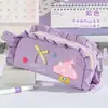 Estuche de encaje con forma de estrella estilo Ins con lindo lazo y conejo, caja de lápices de gran capacidad para almacenamiento de papelería para estudiantes