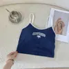 Nova Camisola de Verão Estampa de Letras Roupa Externa Feminina Top Interno Peito Coberto Top Curto Esportivo para Garotas