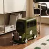 Papelera de tipo prensa con forma de autobús retro con ruedas, móvil, adecuada para el hogar, sala de estar, dormitorio, papelera de alto valor estético